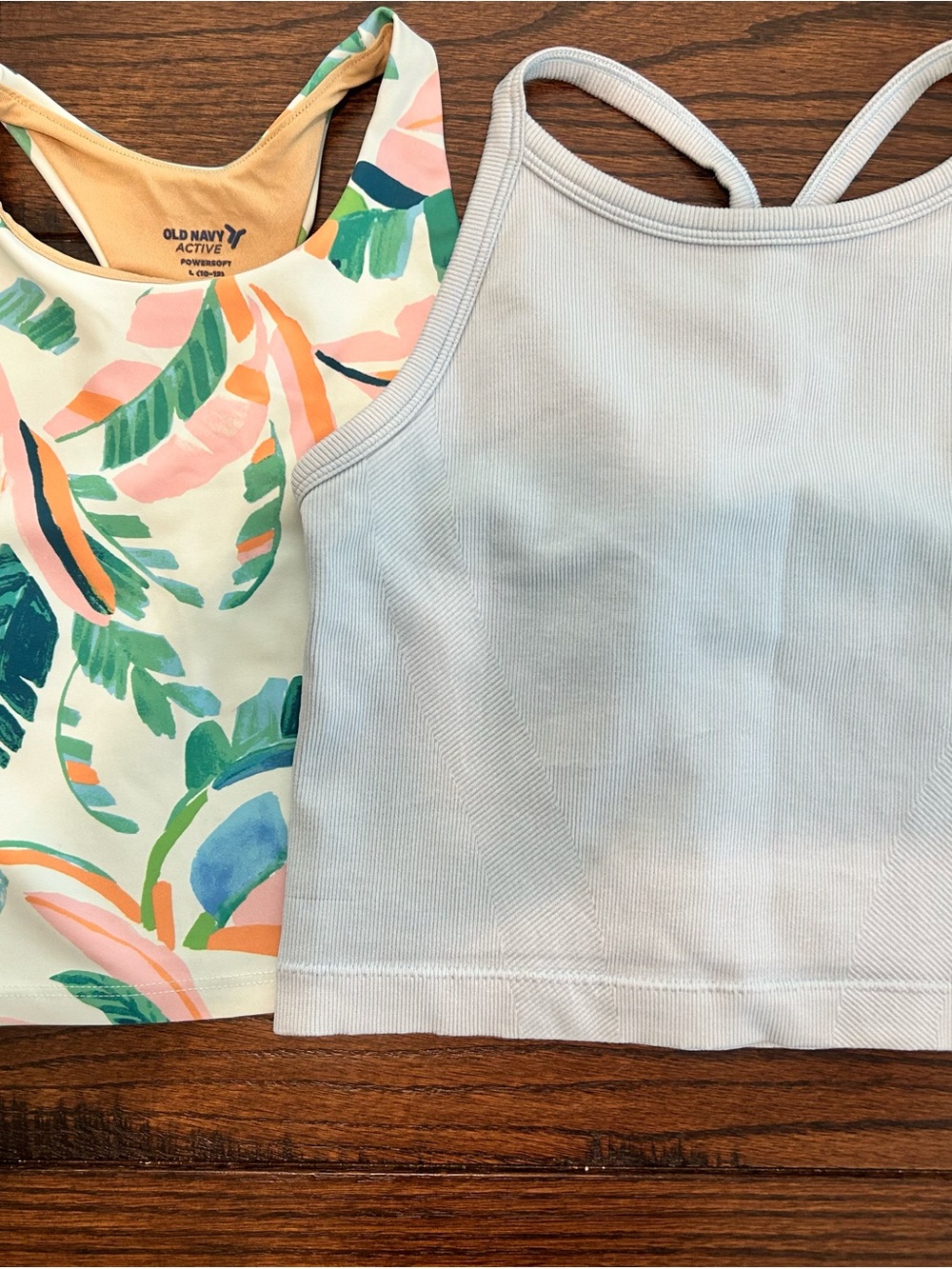 Girls Tank Tops - Light Blue and Tropical Print